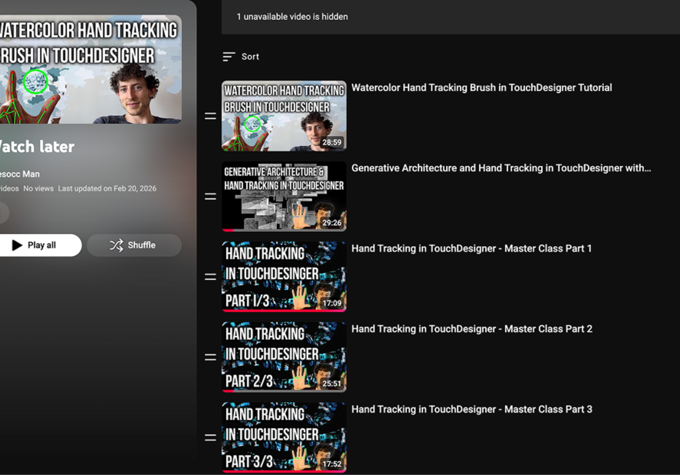 We were told by our friend Bre about the motion tracking plugin in Touch Designer that we could use of our project. She sent us a set of videos that would help us learn the ins and outs of the plugin. 
      
      <br><br> 
      
      I conducted research on the different videos and replicated the creations he made. I did this so I could learn the use cases of the plugin and how to develop the interactions.