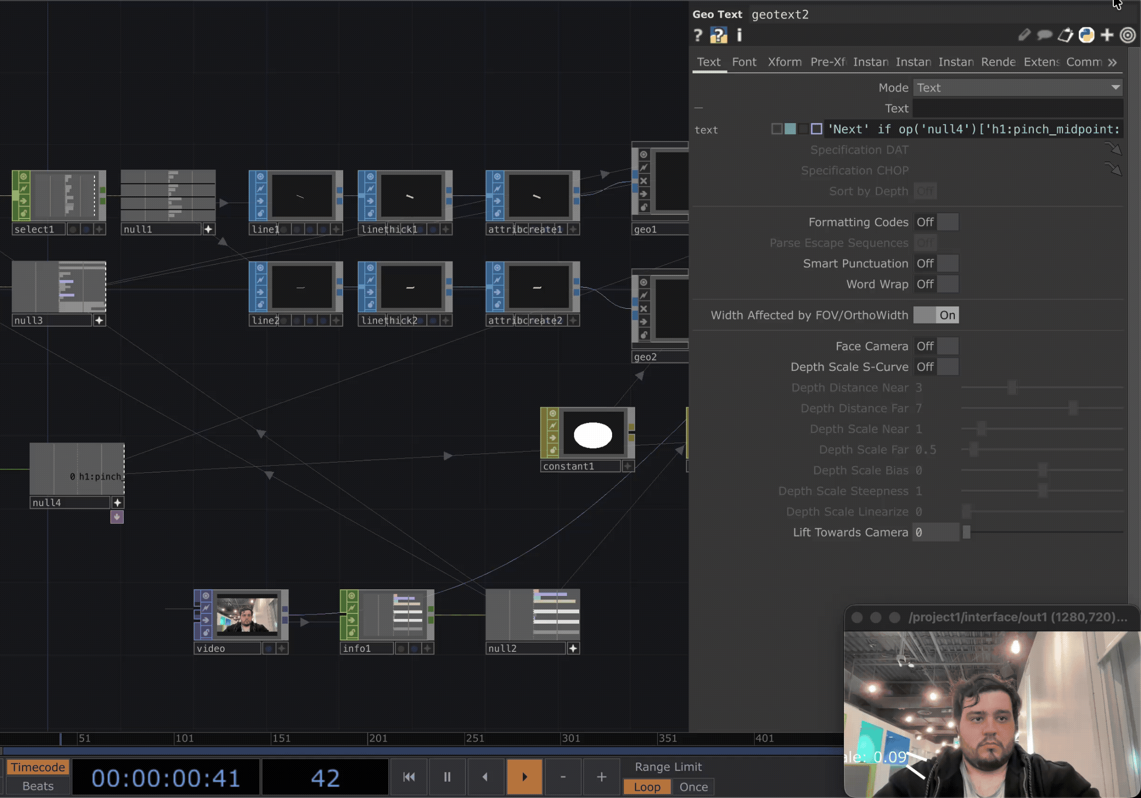 Following the tutorial video, I learned how to tie gesture controls to switches. The switches would react based on the distance of the data points on one hand. On the other hand it reacts based on the rotation angle. The rotation angle would change the colour and add text to the line.
      
      <br><br>

Reflection: This research helped me get a better understanding of how gesture controls can influence creations and values in touch designer. Going forward, this research will be used to create a way for users to switch through different fitness videos without having to use touch screen.